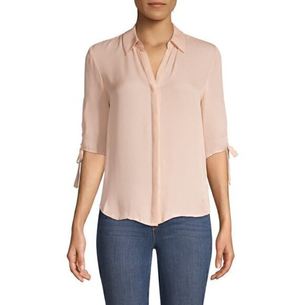 L'AGENCE Isa Shirred Sleeve Silk Blouse Size XS NWT